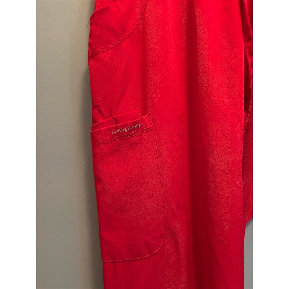 Healing Hands Scrub Pants Womens Size L Red Cargo Drawstring Elastic Waist - Picture 2 of 10